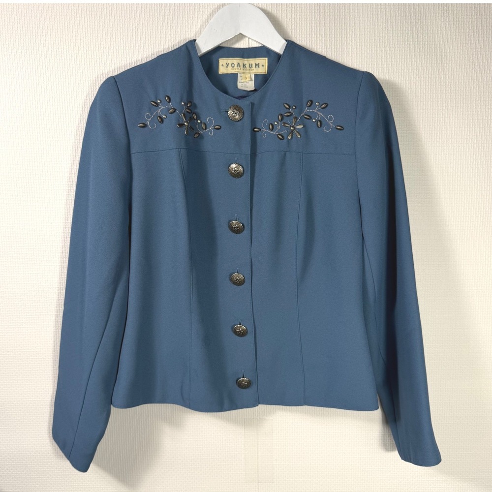 Vtg Yoakum Double D Ranch Blue Western Blazer Beaded Embroidered Button Jacket S